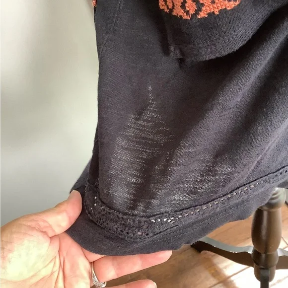 Free People , To The Left Off Shoulder Floral Embroidered Top Black Size M… - Picture 12 of 13